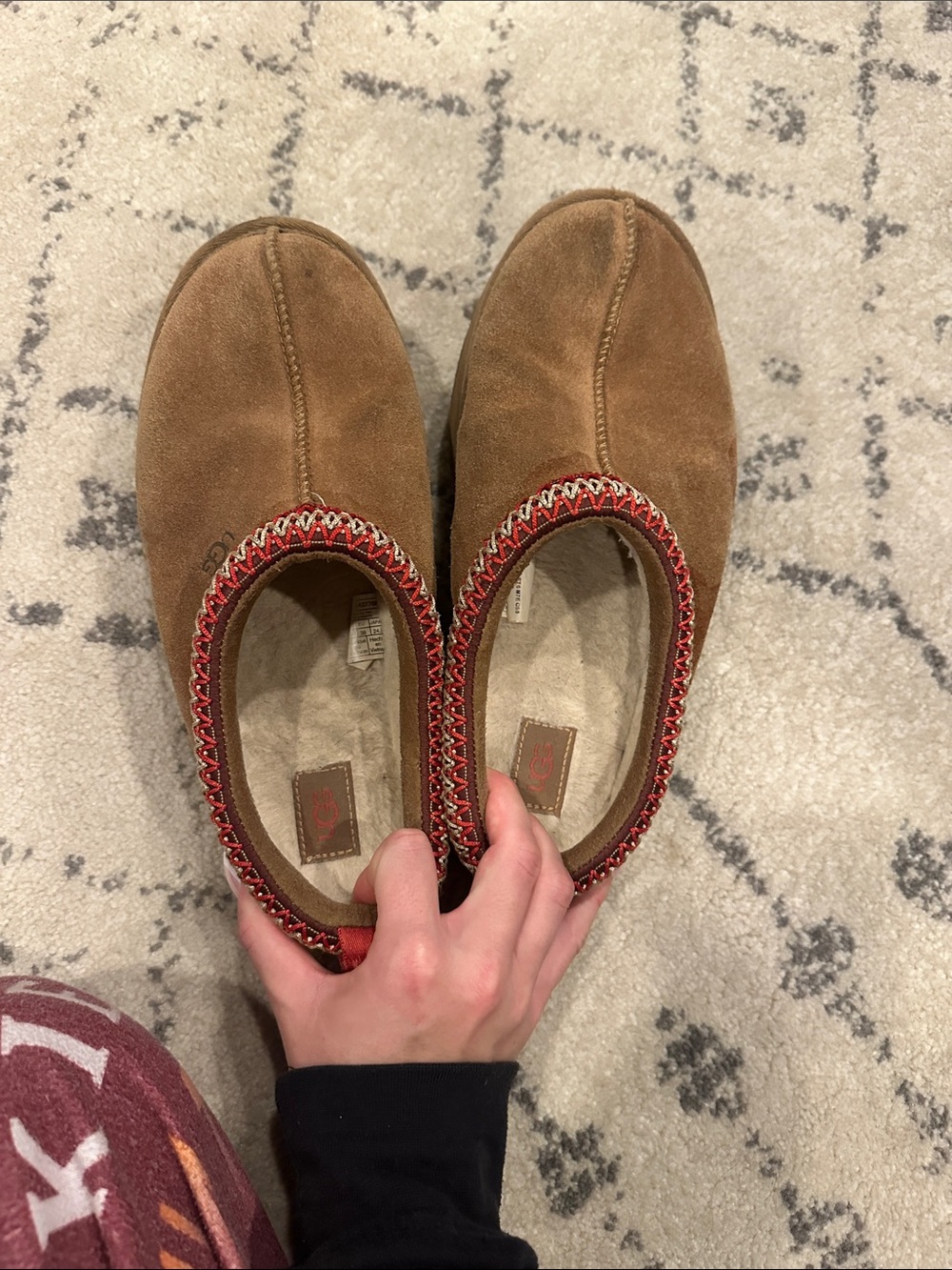 UGG Men's Chestnut Suede Slip-On Loafers with Red Trim